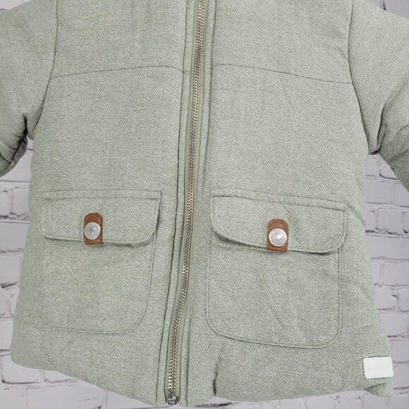 7 For All Mankind  Muted Green 100% Cotton Fur Trim Hooded Jacket Size 24M - Picture 8 of 16